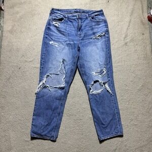American Eagle Jeans Womens 14 Mom Jean Distressed Light Wash Cotton Meas 32x27